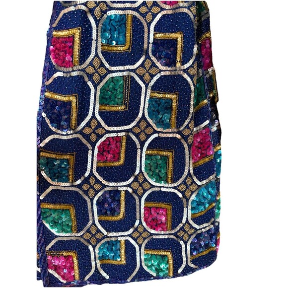 VTG i magnin 100% Silk Sequined Jewel Tone Dress Coat by Judith Ann Creations L - Picture 6 of 16
